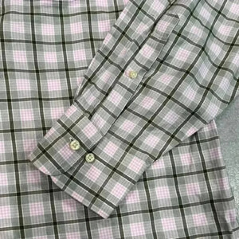 Men's Long-Sleeve Plaid Button-Up Shirt - Green/White - Picture 4 of 6